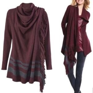 Cabi granite Cotina shawl gray/burg Wrap sweater M